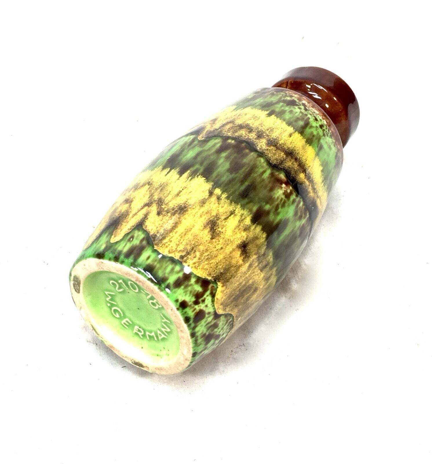 Vintage 1970s West German Pottery Vase / Green Yellow Brown / Retro photo Home Decor