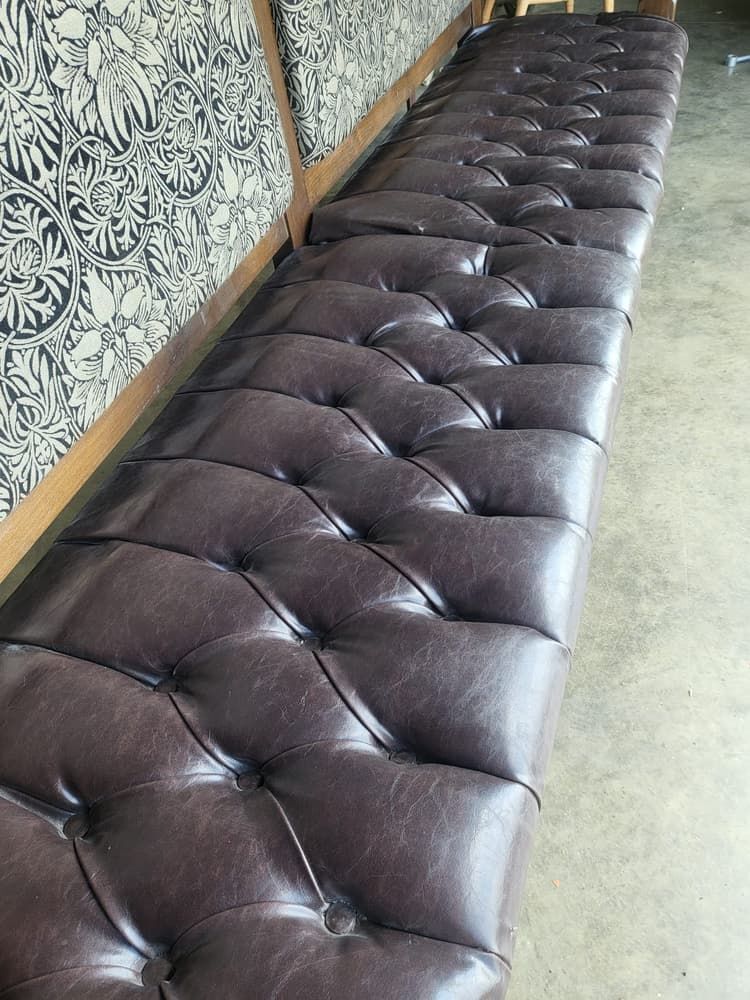 Large 8' Leather Seat High Back Bench Seat Turned Legs Home Business photo furniture
