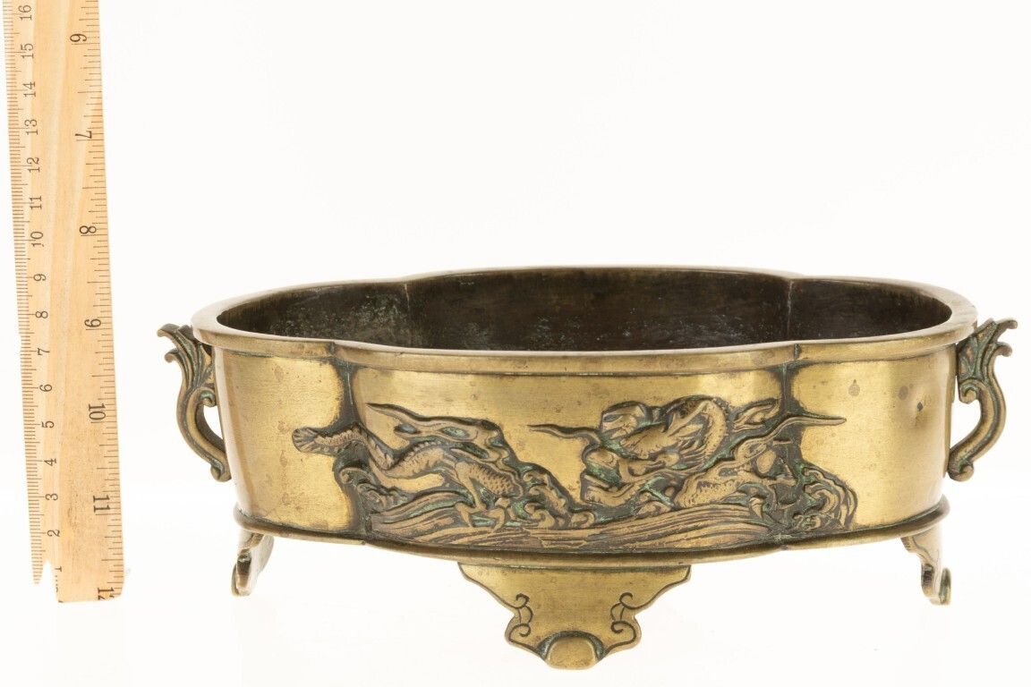 Antique Chinese Brass Dragon Incense Censer 19th Century photo for sale