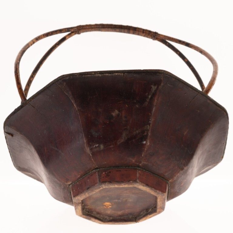 Antique Chinese Hand Carved Wooden Rice Basket photo 145.0