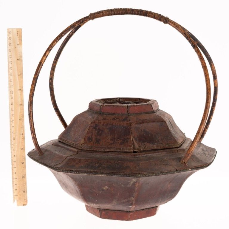 Antique Chinese Hand Carved Wooden Rice Basket photo vinterior