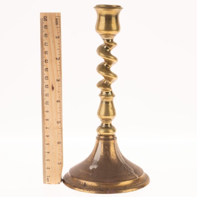 Antique Barley Twist Brass Candle Holder 19th Century photo for sale