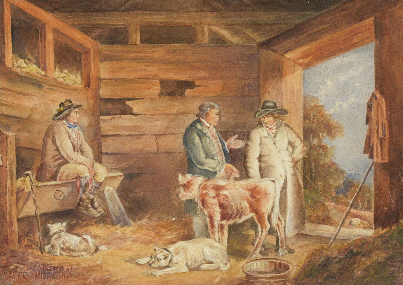 W. Smart After George Morland   Early 20th Century Watercolour, Stable Interior photo furniture