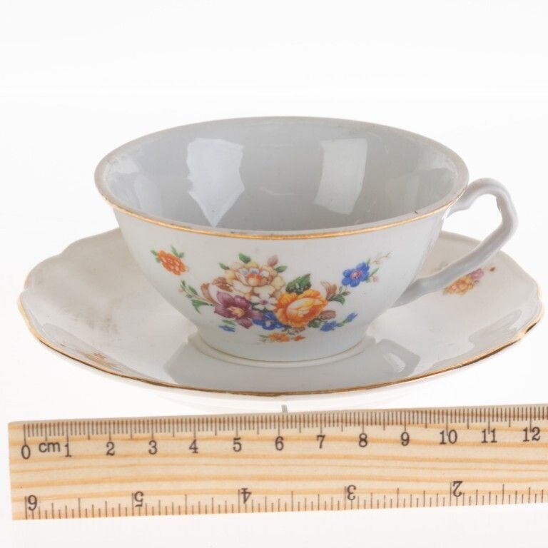 Continental Porcelain Ceramic Floral Pattern Teacup With Saucer photo for sale