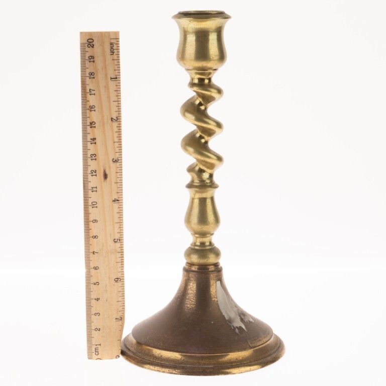 Antique Barley Twist Brass Candle Holder 19th Century photo for sale