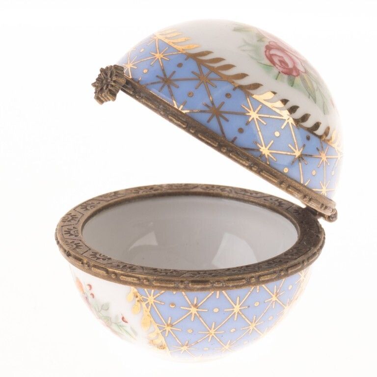 Antique French Gilt Porcelain Floral Trinket Box photo furniture