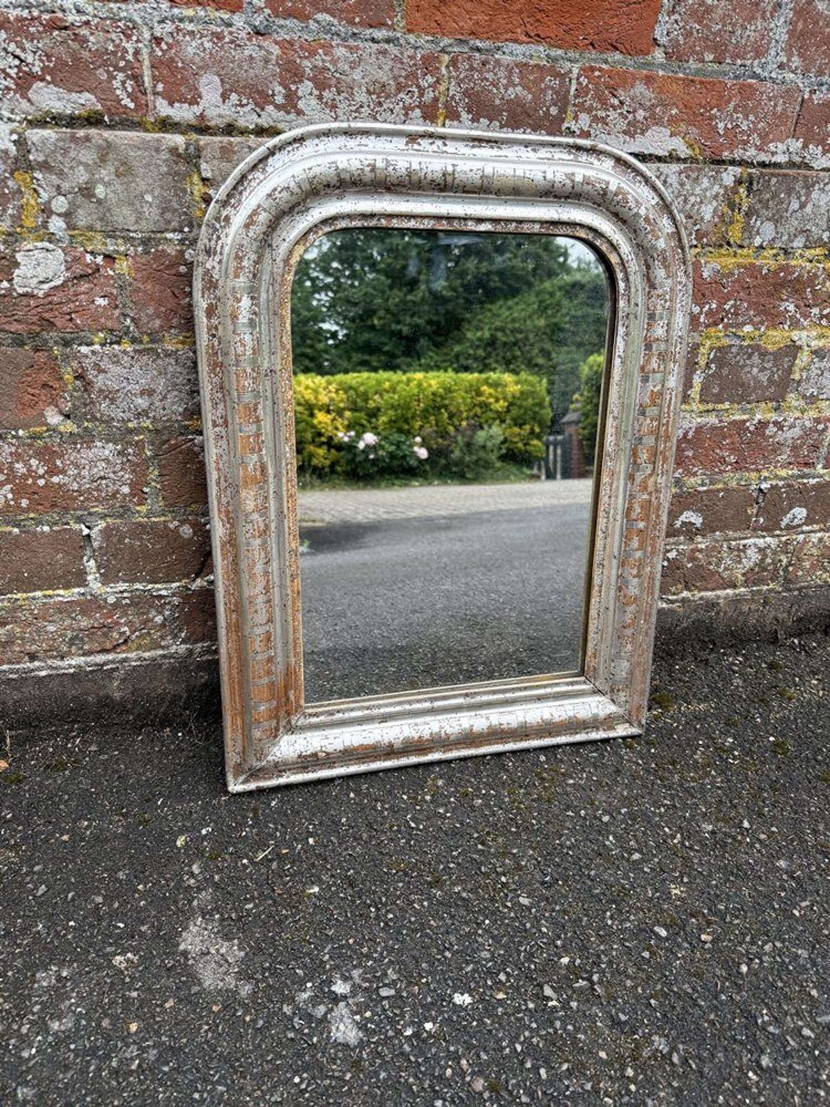 A Superb Good Size Late 19th C French Carved Wood & Gesso Silvered Arched Top Mirror