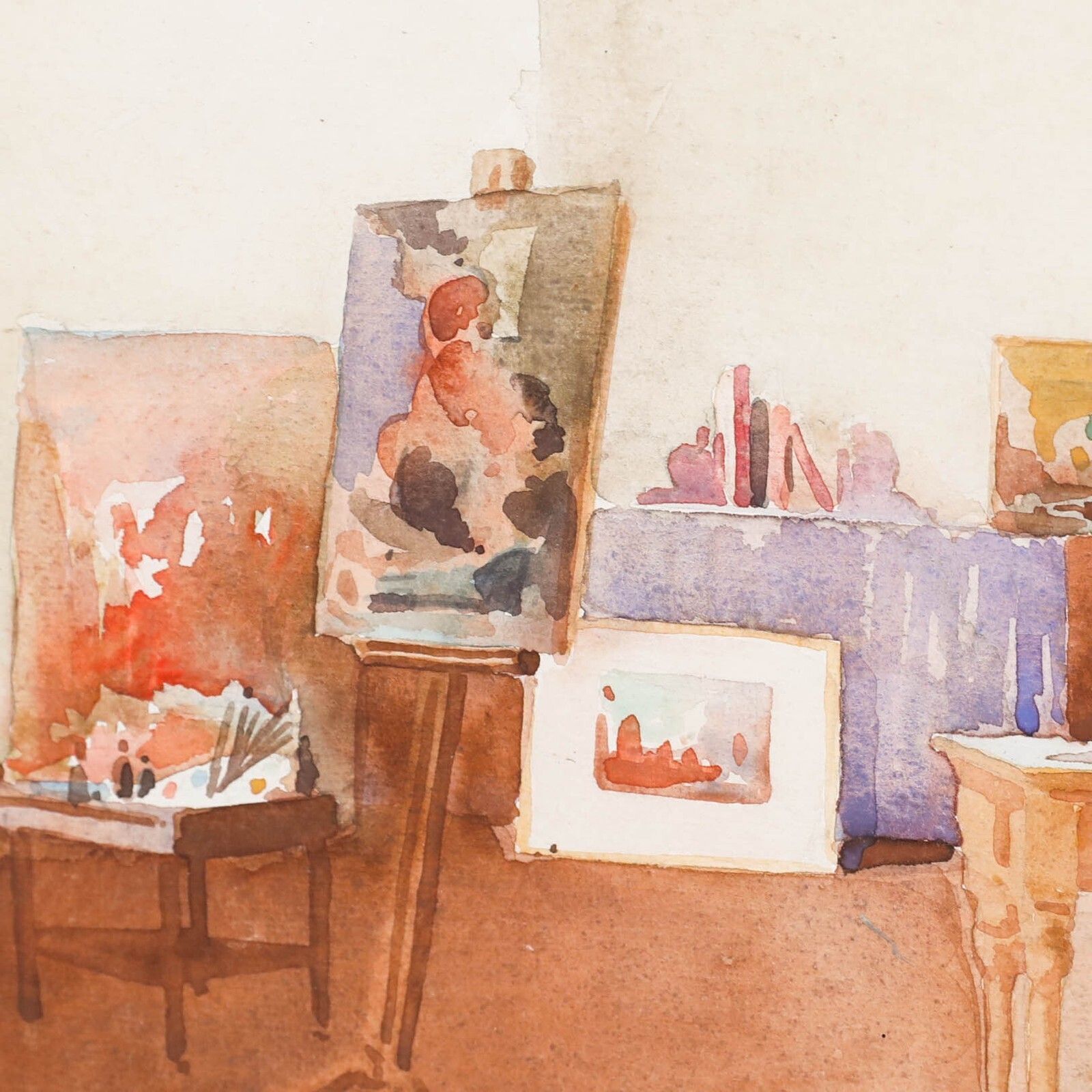 William Norman Gaunt (1918 2001)   Framed Watercolour, The Artist's Studio photo Art