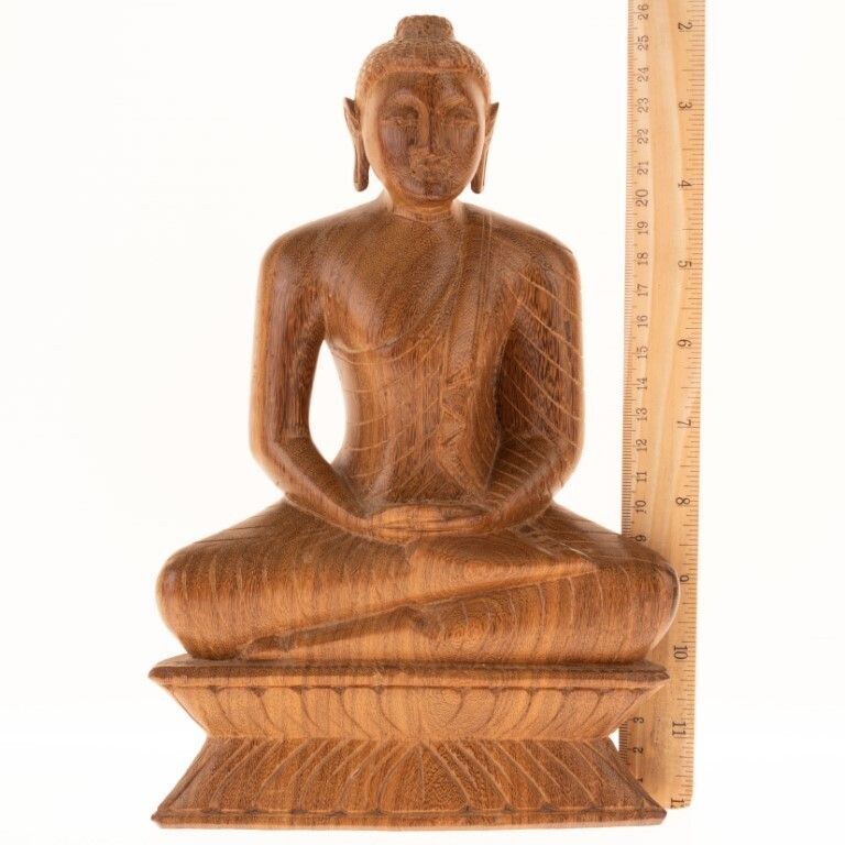 Hand Carved Wooden Temple Statue Of Seated Buddha photo Art