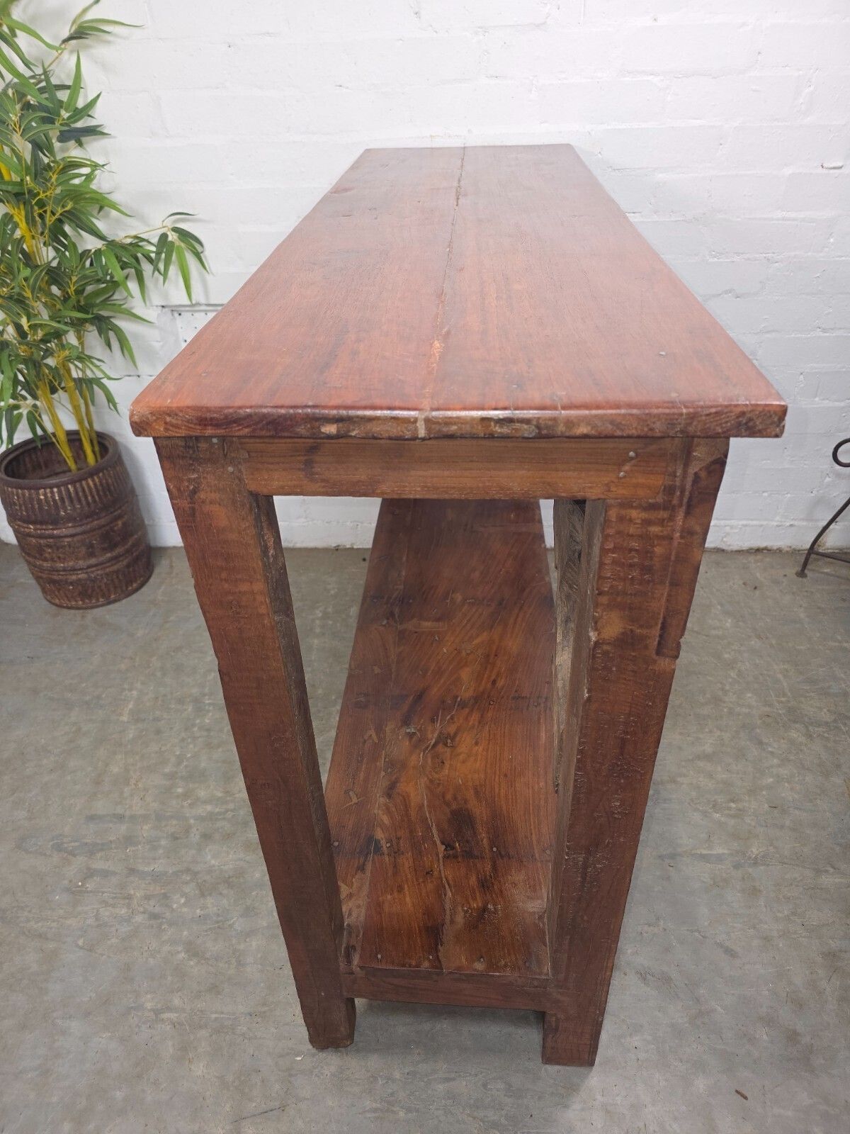 Reclaimed Vintage Hand Carved Indian Solid Wooden Hallway Console Table photo vinterior