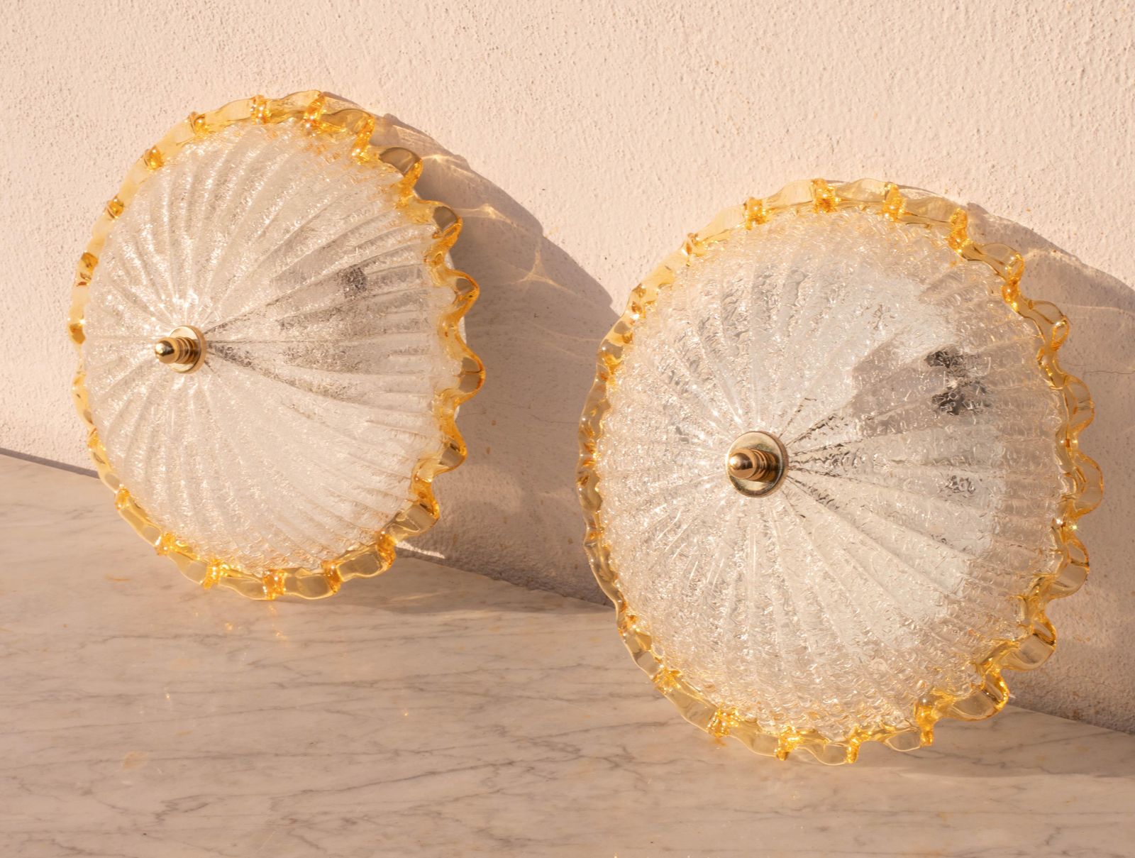 Set Of 2 Charming Italian Yellow Murano Glass Ceiling Fixture, Murano, 1970 photo Lighting