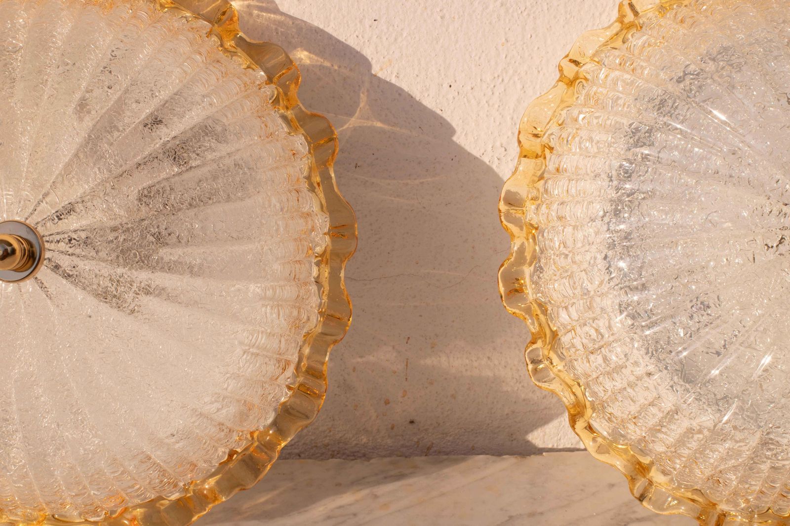 Set Of 2 Charming Italian Yellow Murano Glass Ceiling Fixture, Murano, 1970 photo vinterior