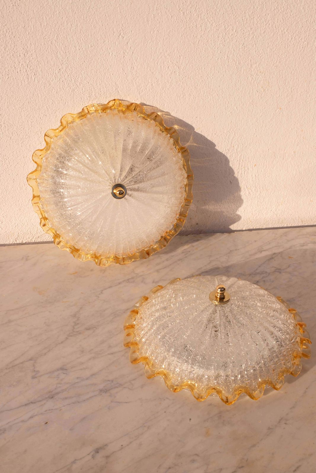 1278.0 Set Of 2 Charming Italian Yellow Murano Glass Ceiling Fixture, Murano, 1970 photo