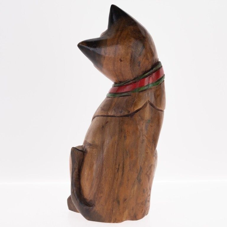 Mid Century Hand Carved Wooden Cat Sculpture photo furniture