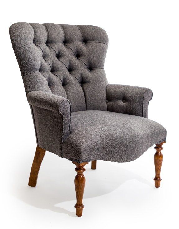 Pewter Herringbone Button Back Grey Occasional Armchair   Hand Made In The Uk