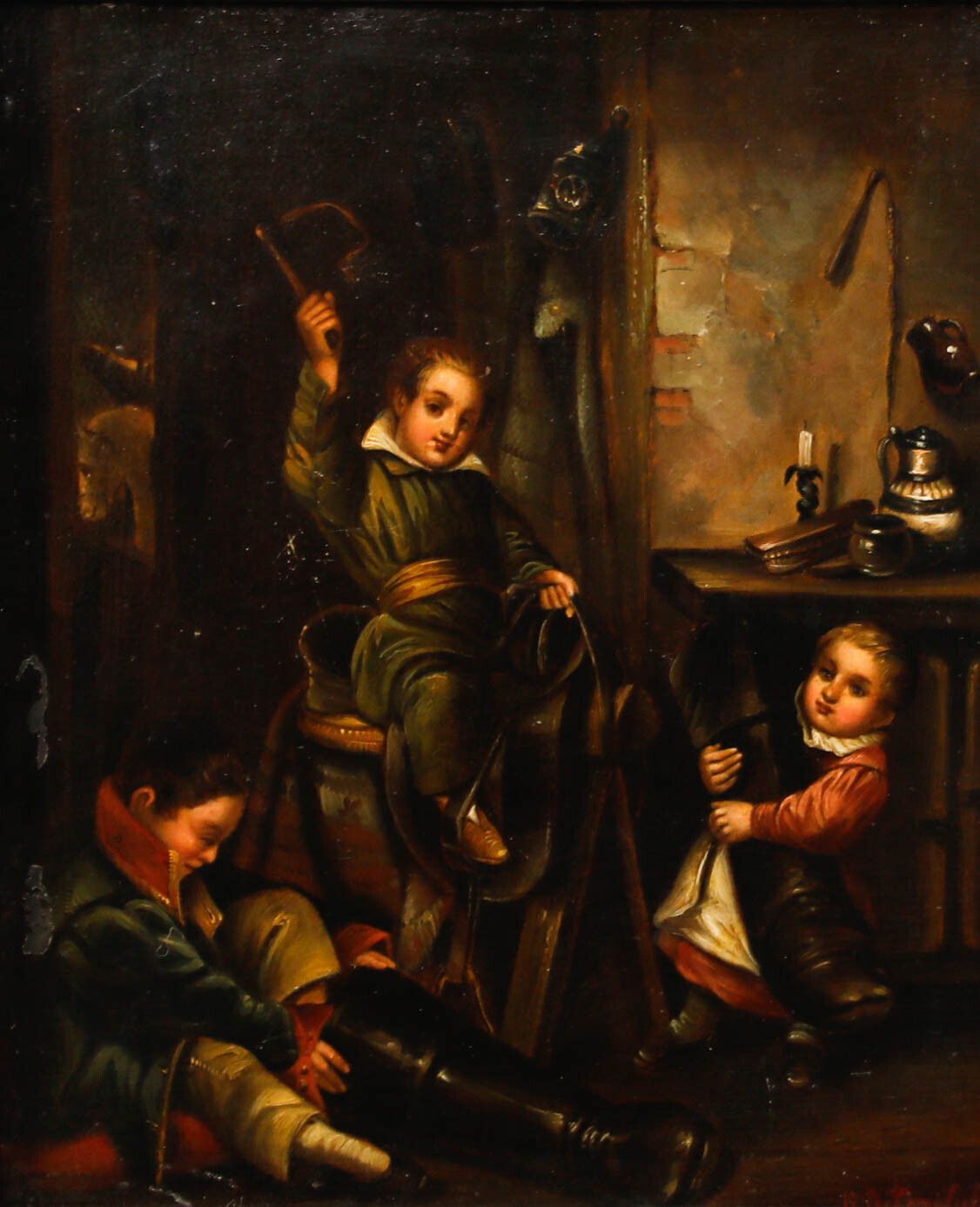 George Osterwald (1803 1884)   Framed Mid 19th Century Oil, The Tack Room photo furniture