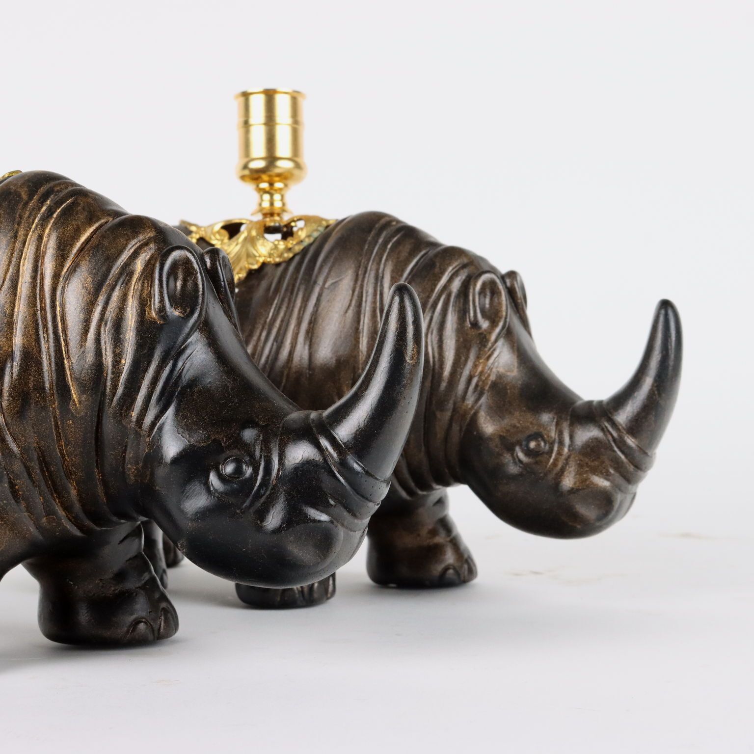 Pair Of Rhinoceroses Candle Holder J. Luc Maisiere '900 Plaster photo for sale