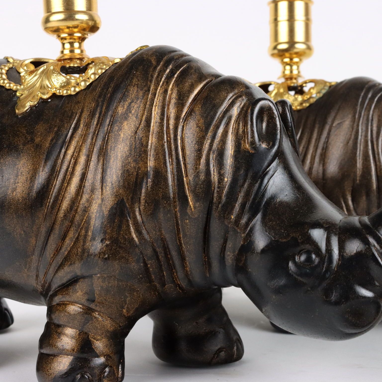 Pair Of Rhinoceroses Candle Holder J. Luc Maisiere '900 Plaster photo Home Decor
