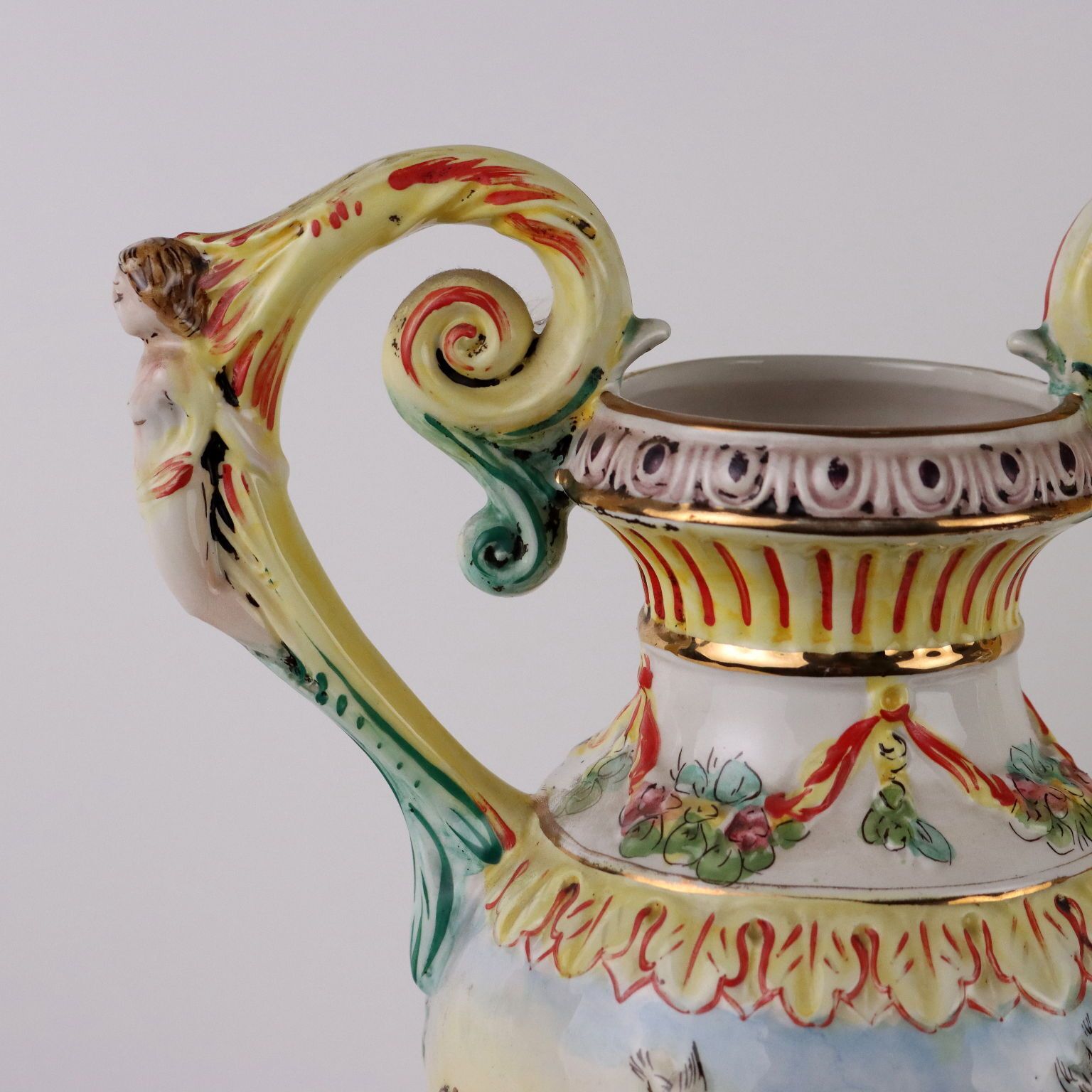 Pair Of Antique Vases Ceramic Of Capodimonte Italy XX Century photo Home Decor