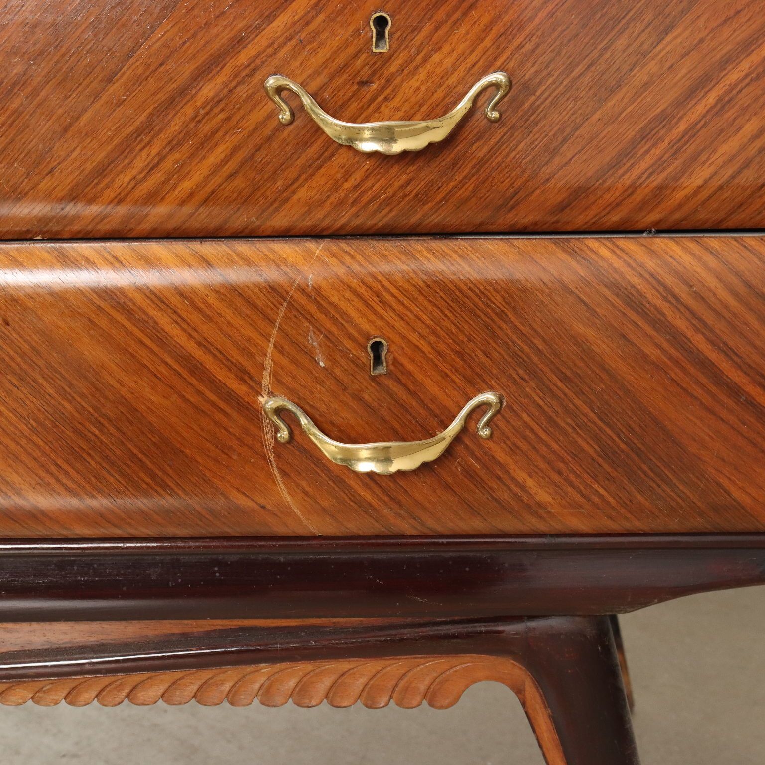 photo furniture Vintage Chest Of Drawers Exotic Wood Veneer Glass Design Italy 1950s
