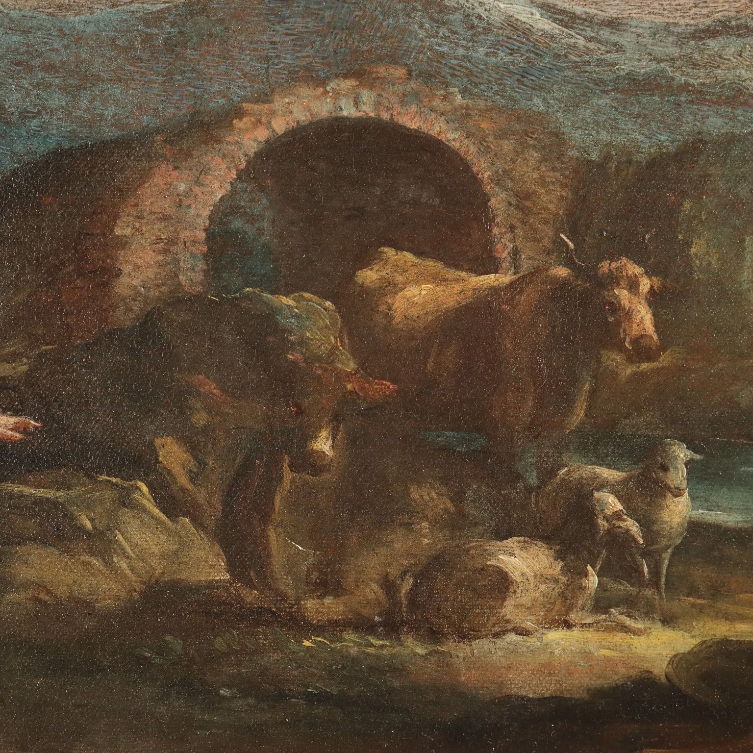 Antique Painting Landscape With Figures Oil On Canvas XVIII Century photo vinterior