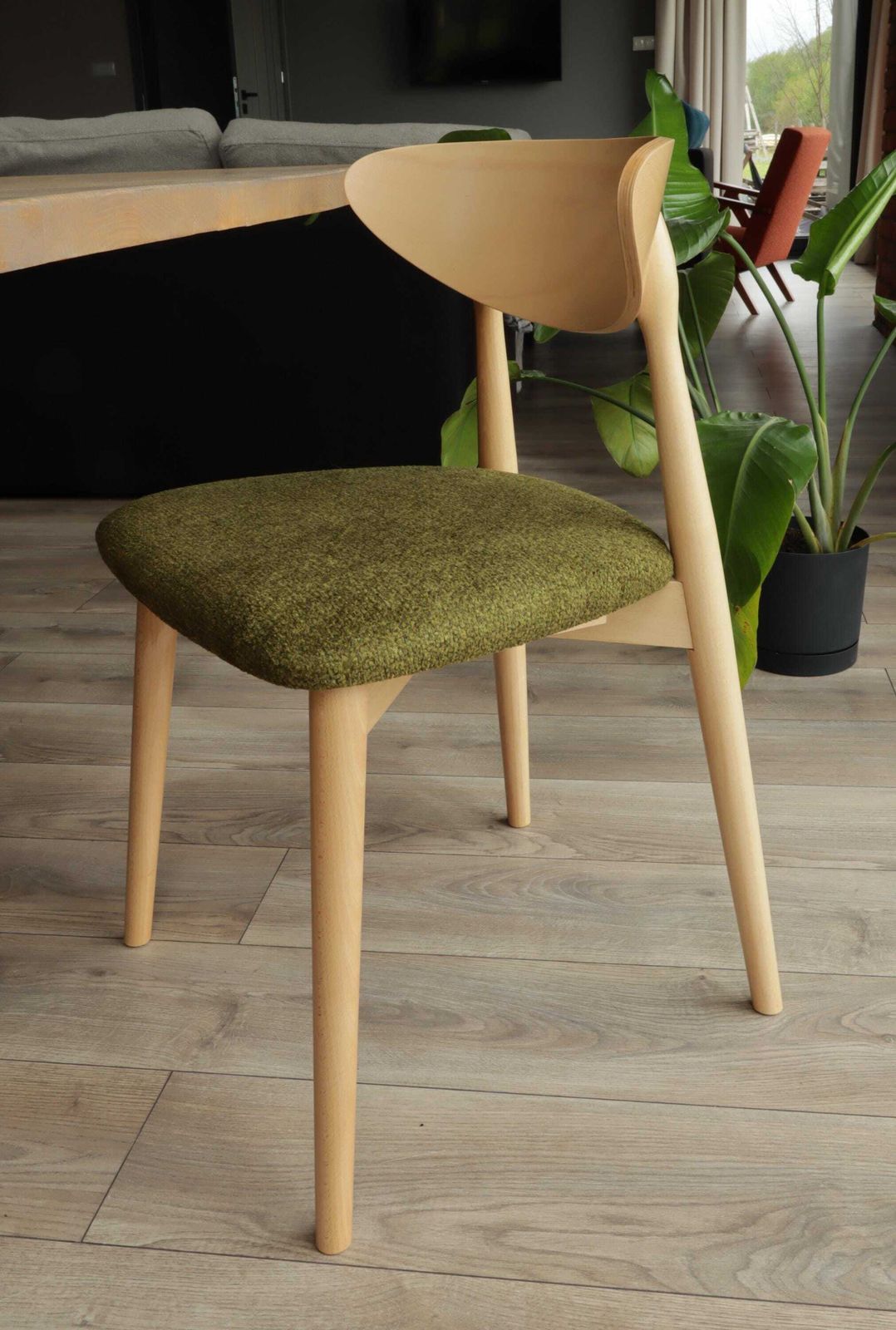 Natural Dining Chair With Green Upholstery, New Modern Design Stylized Vintage Project, Personalisation, Set Of 2/4/6/8/10/12 Chairs photo furniture