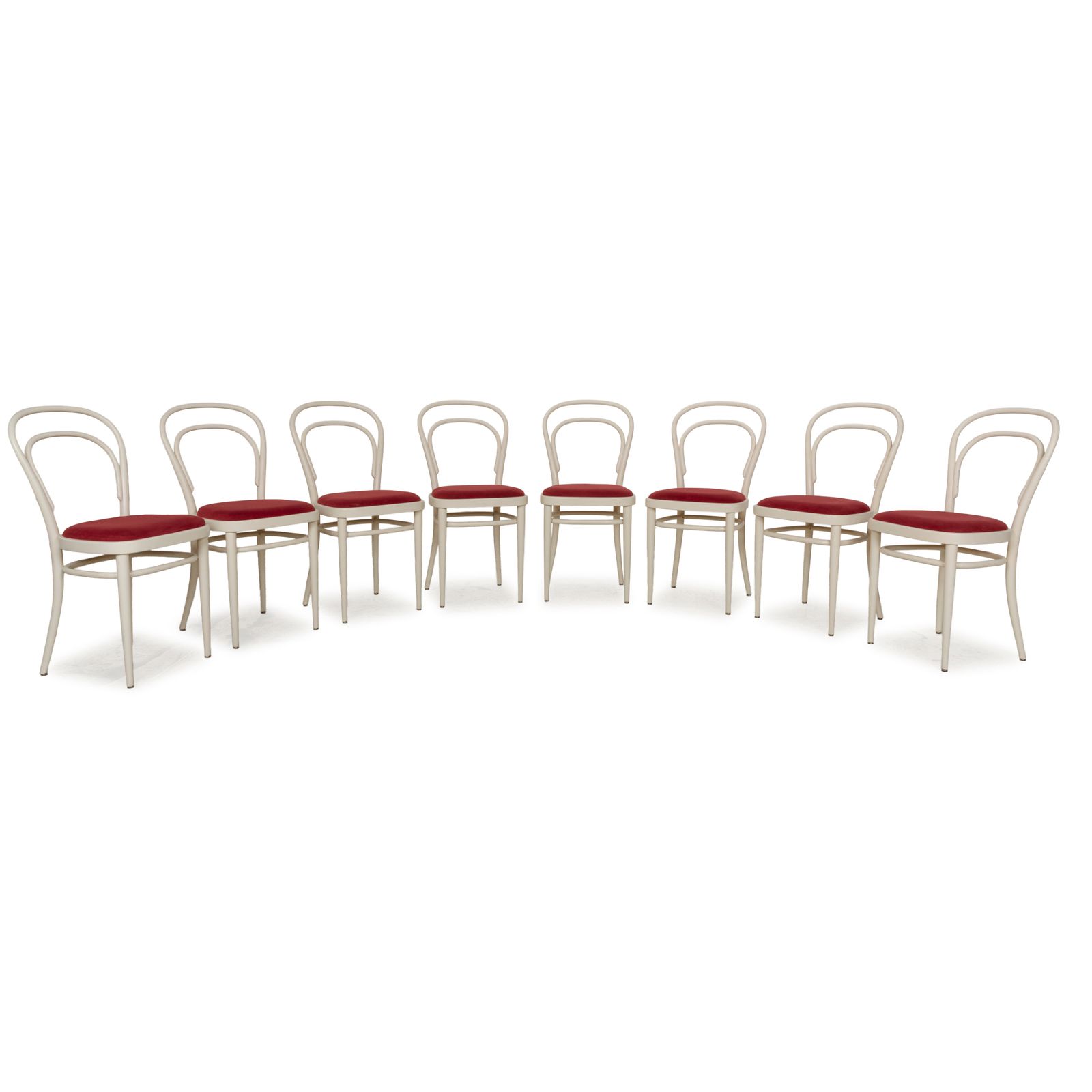 Set Of 8 Thonet 214 P Wood Red White Dining Chairs