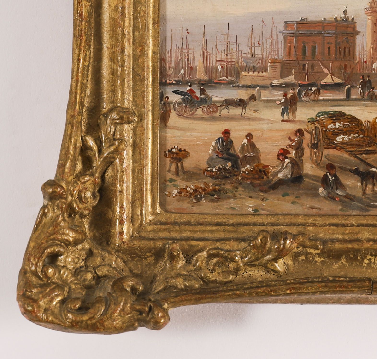 Antique Oil Painting Italian Harbour Scene 19th C photo Art