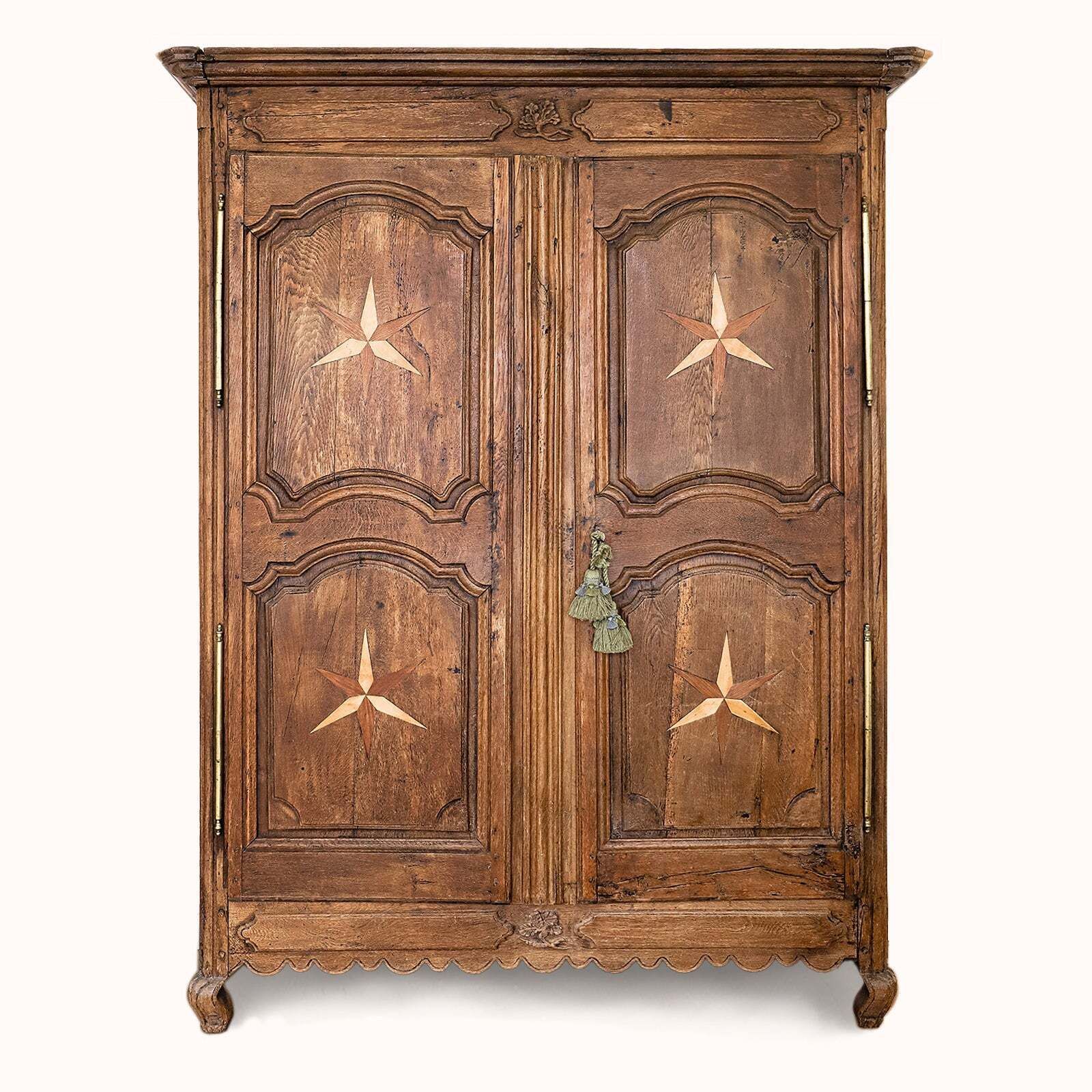 Antique French Louis XV Style Armoire With Star Shaped Inlays