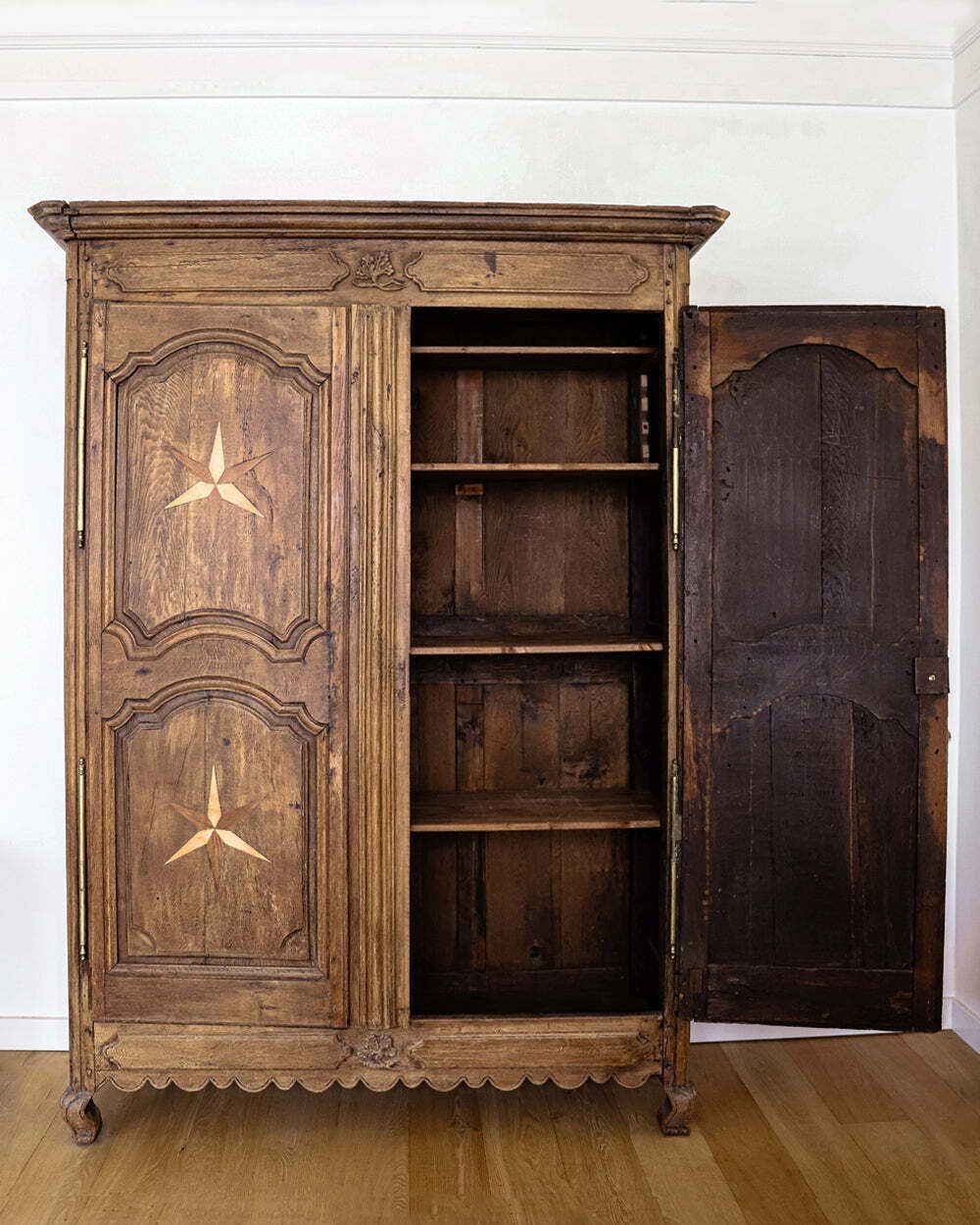 Furniture Antique French Louis XV Style Armoire With Star Shaped Inlays photo