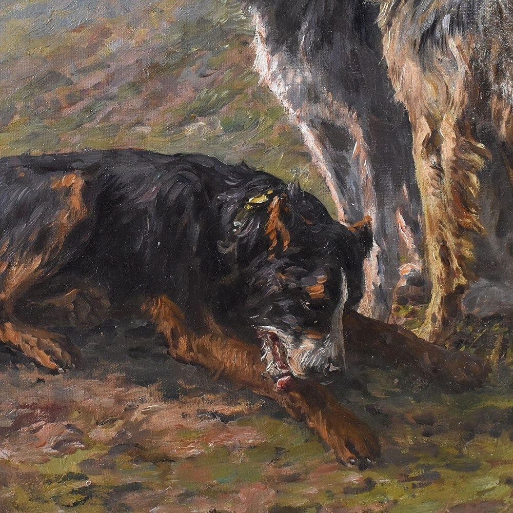 Shepherd Dogs Portrait Painting, Oil On Canvas, Early 20th Century. photo Art