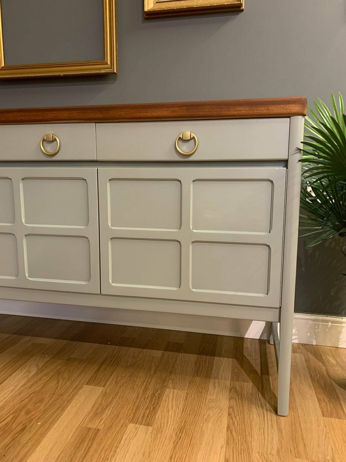 Farrow & Balls “Pigeon” Nathan Sideboard With Naked Teak Top photo for sale