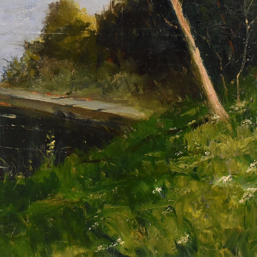 Landscape Painting With River, Oil On Canvas, XX Century. photo vinterior