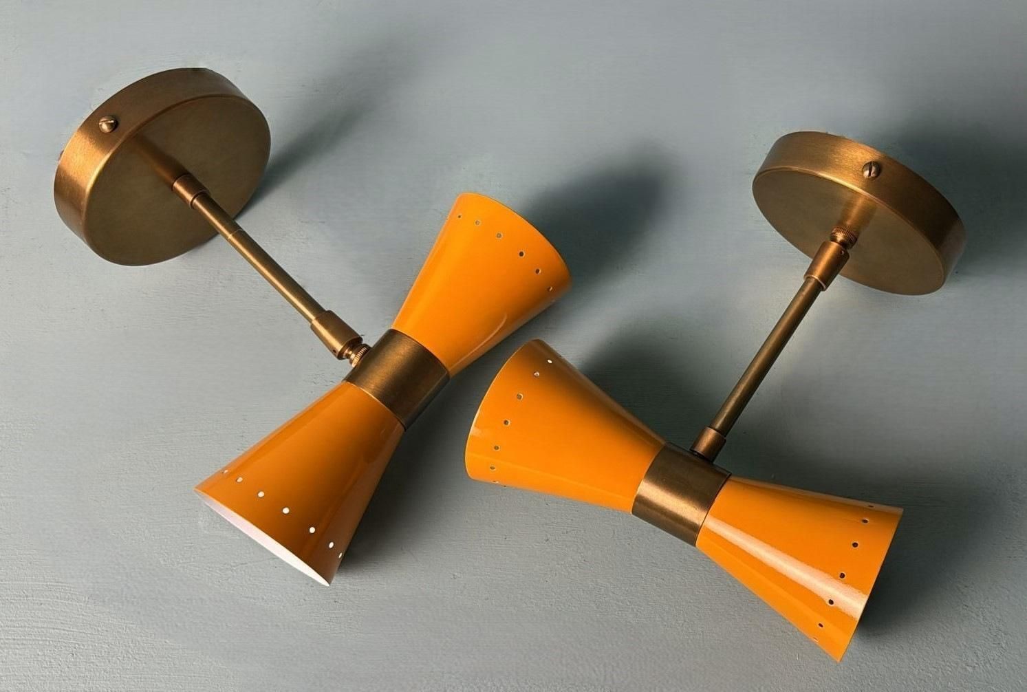 Stilnovo Style  Pair Of Italian Wall Sconces In Lacquered Metal And Brass photo for sale
