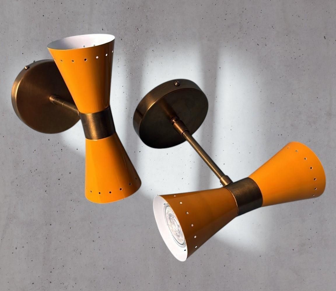 Stilnovo Style  Pair Of Italian Wall Sconces In Lacquered Metal And Brass photo 817.0