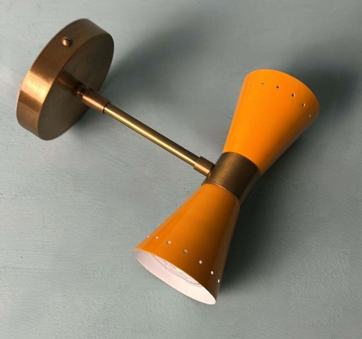 817.0 Stilnovo Style  Pair Of Italian Wall Sconces In Lacquered Metal And Brass photo