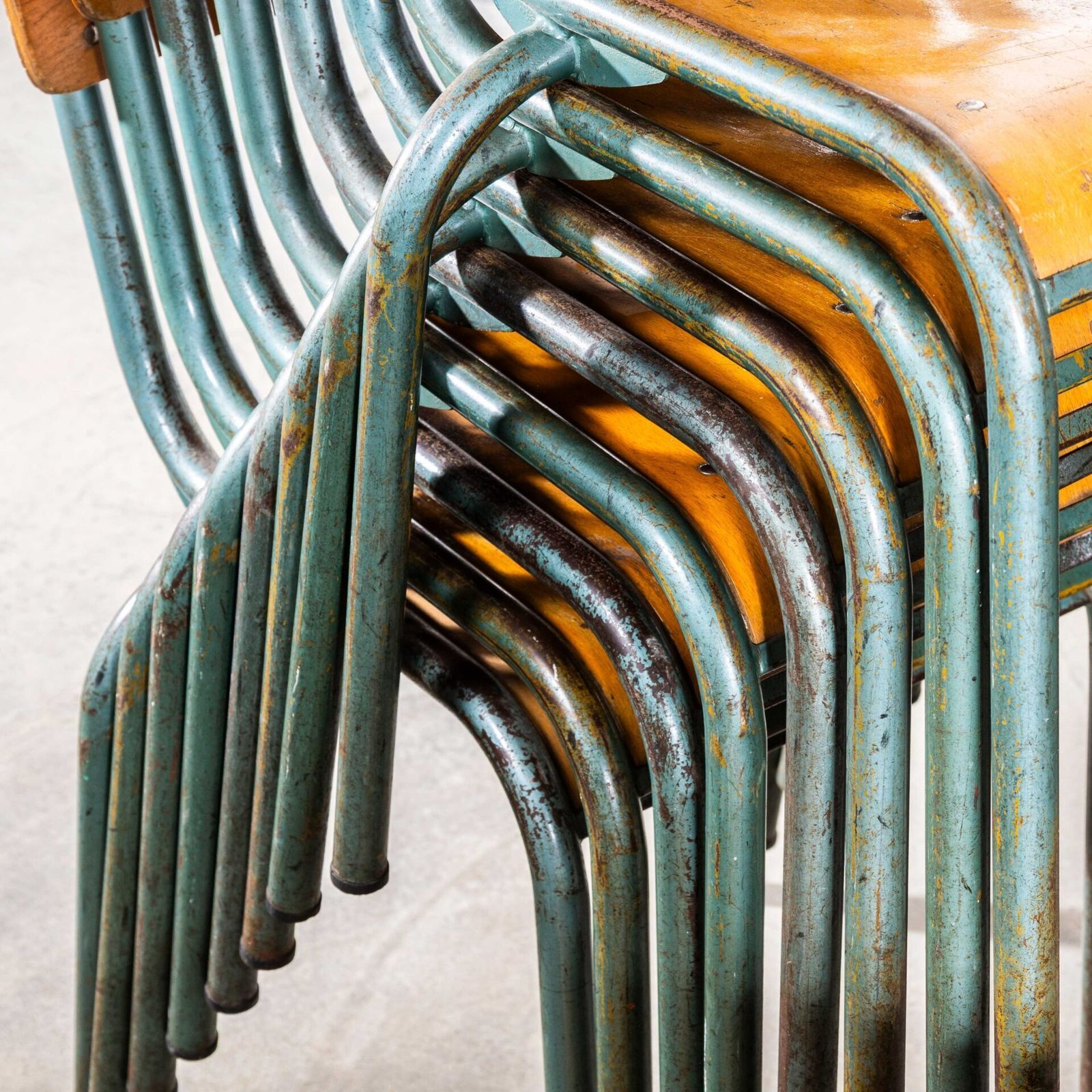 1950’s French 510 Mullca Aqua Stacking Dining Chairs photo furniture