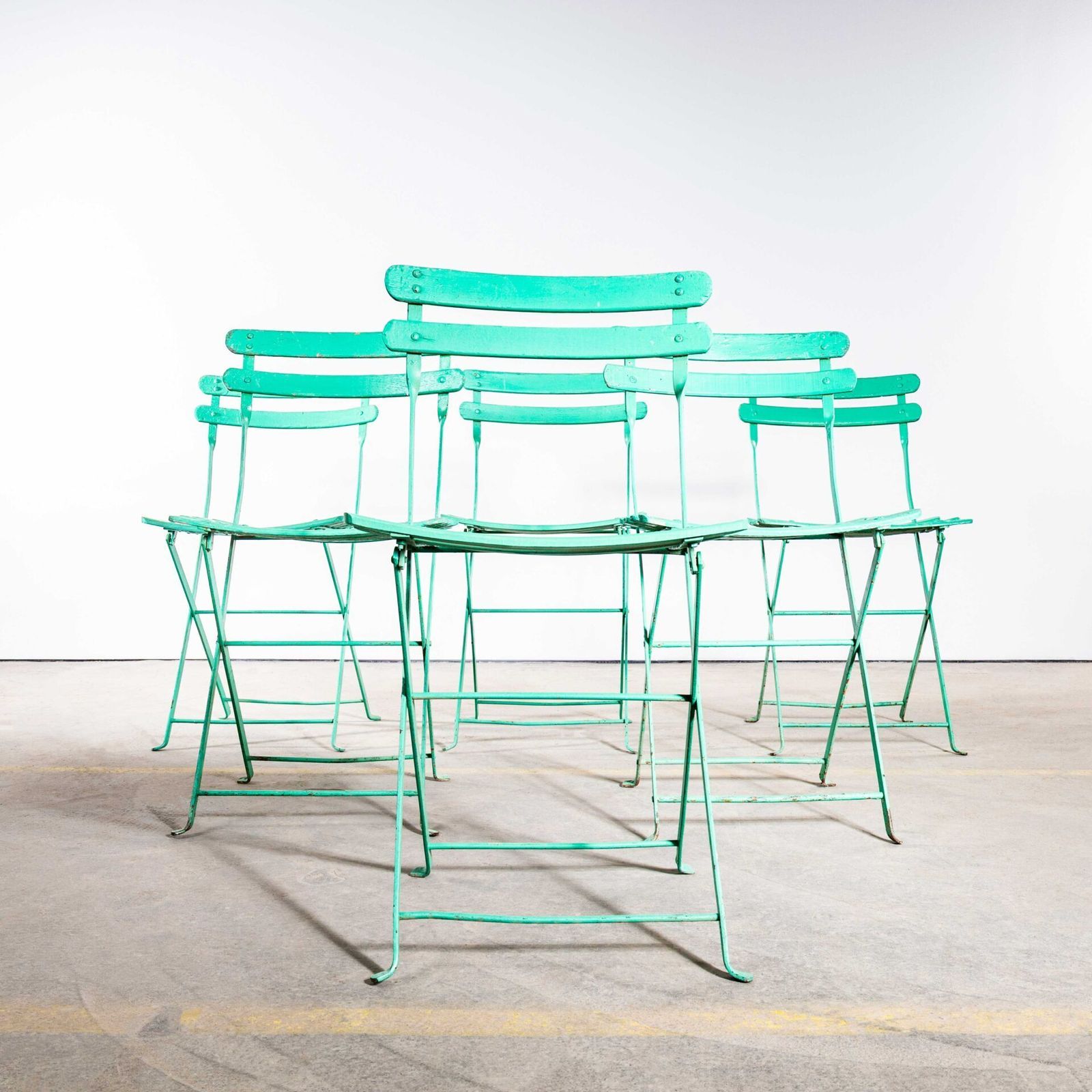 1950’s Slatted Pea Green French Outdoor Folding Chairs – Good Quantity Available photo for sale