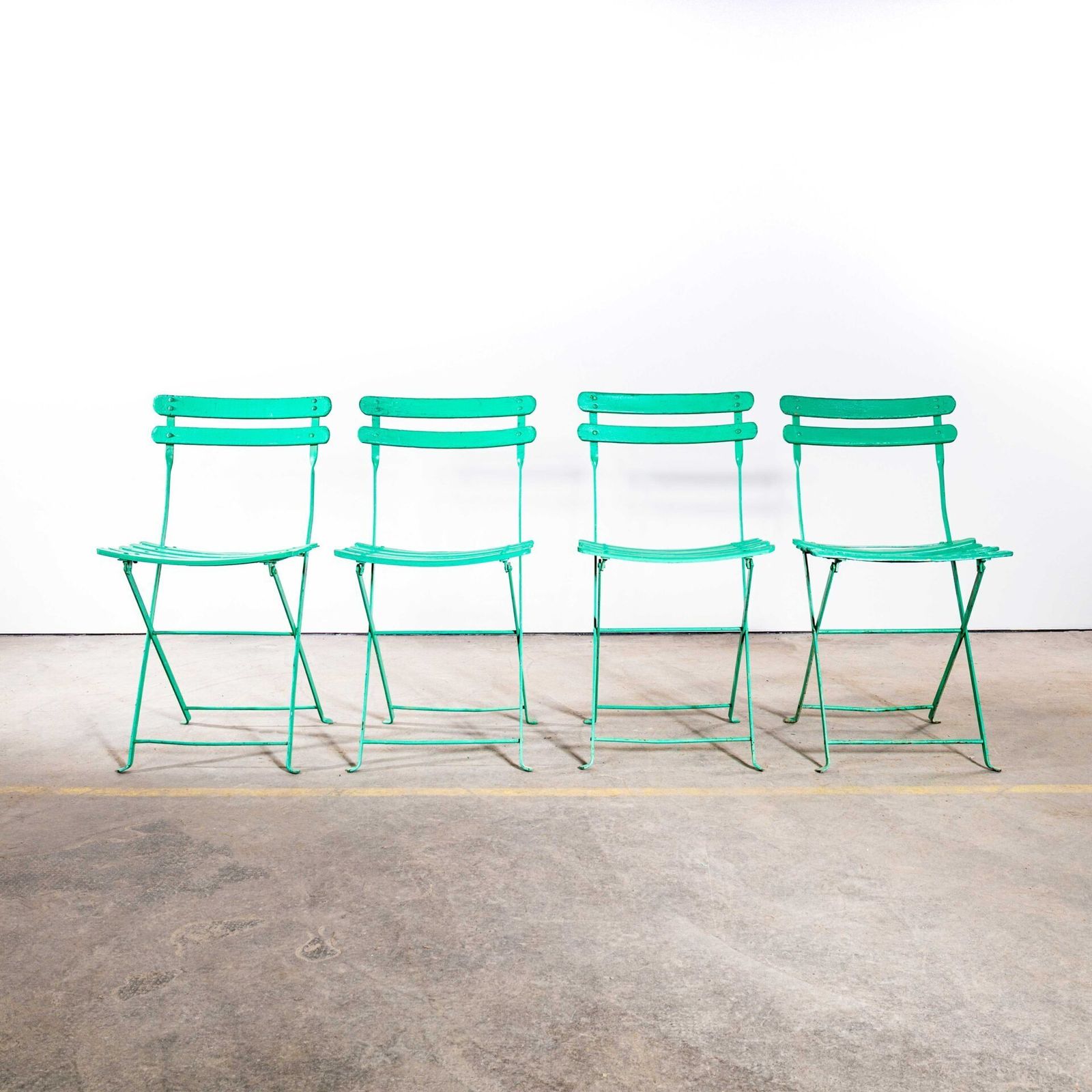 1950’s Slatted Pea Green French Outdoor Folding Chairs – Good Quantity Available photo Garden Furniture