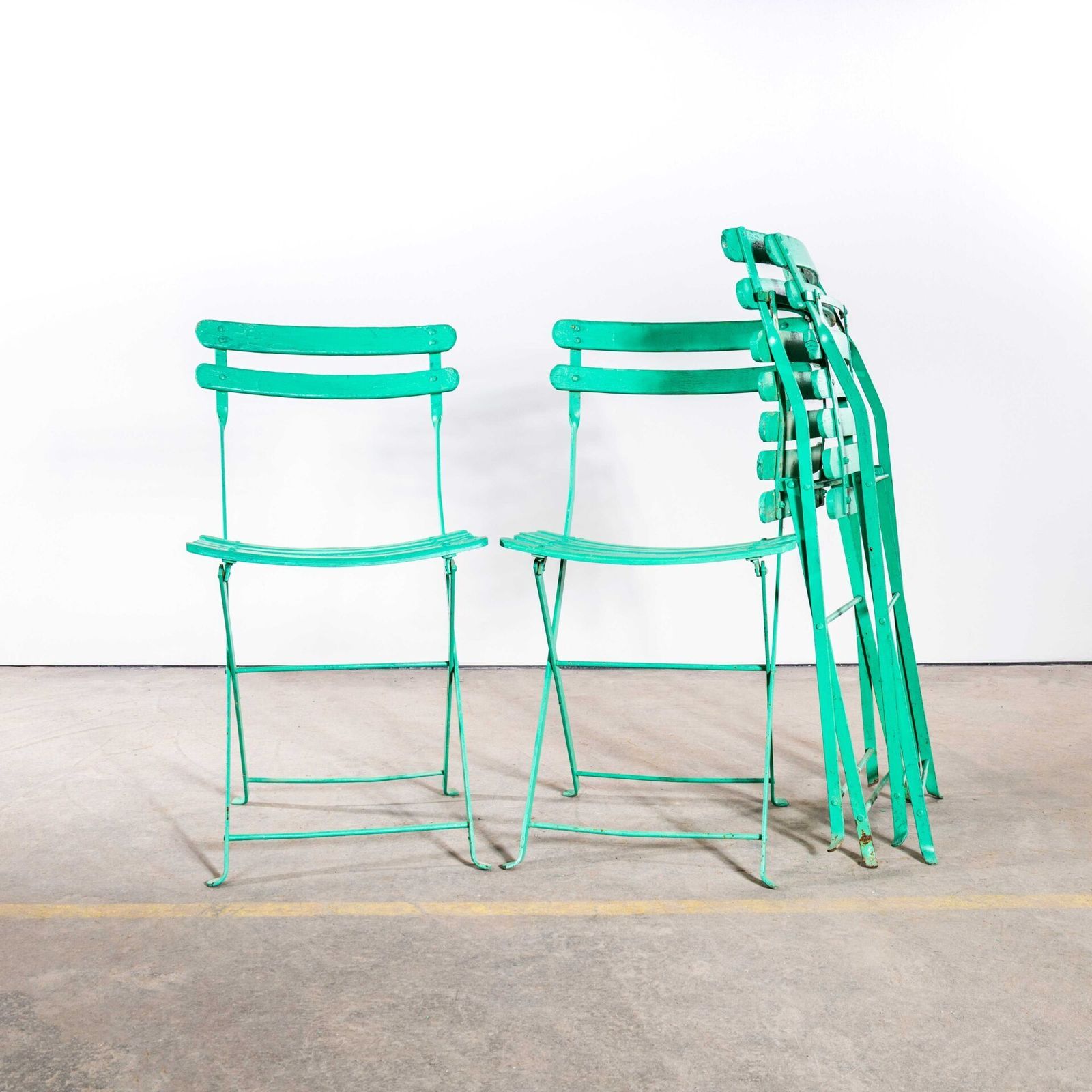 1950’s Slatted Pea Green French Outdoor Folding Chairs – Good Quantity Available photo 90.0