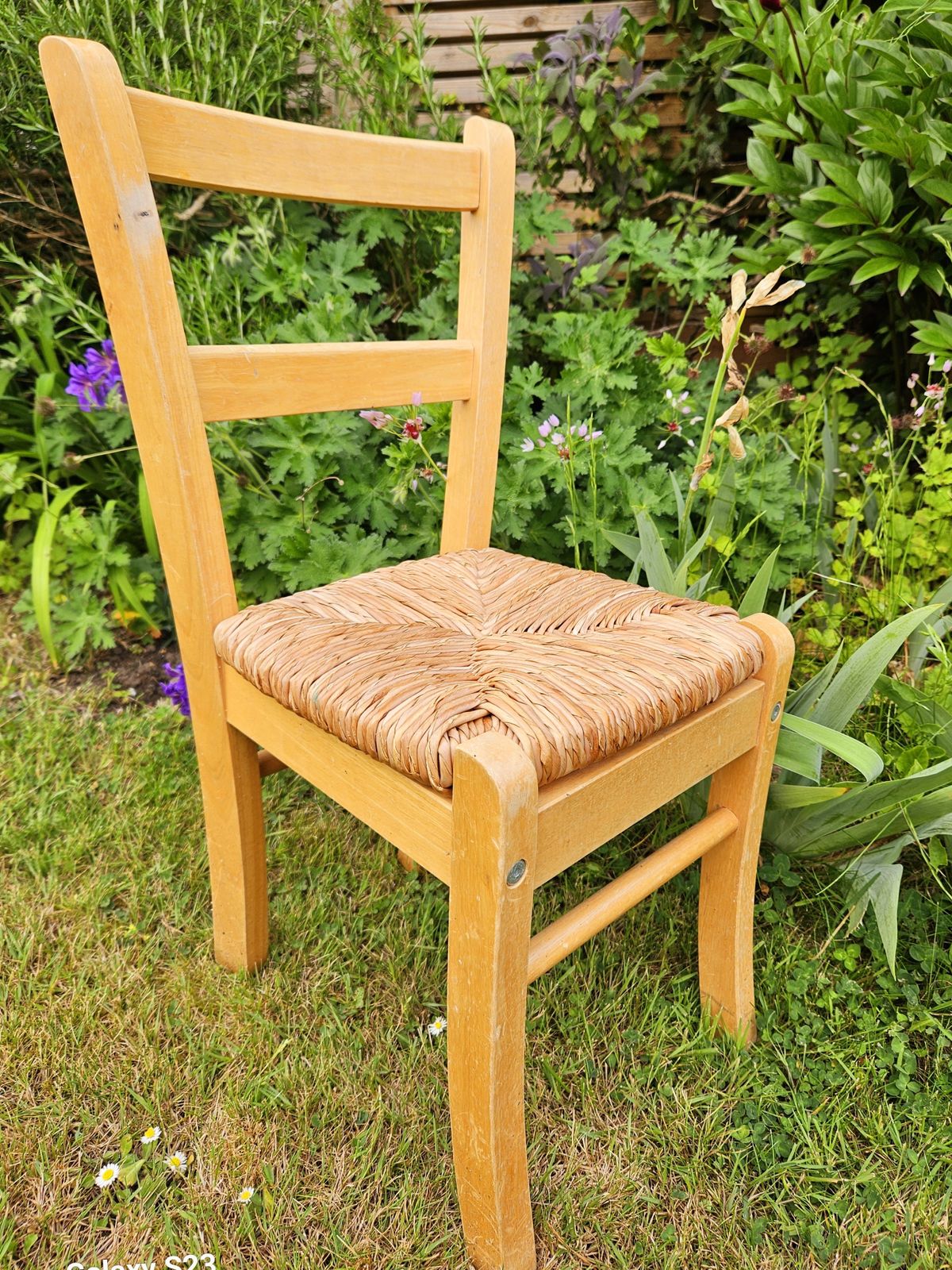 Vintage Ikea Children's Chair In Beech & Rush