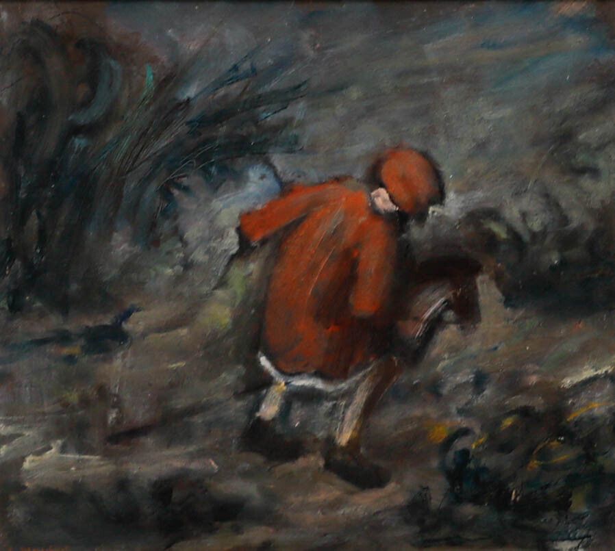George Weissbort (1928 2013)   Framed 20th Century Oil, Child With Hobby Horse photo furniture