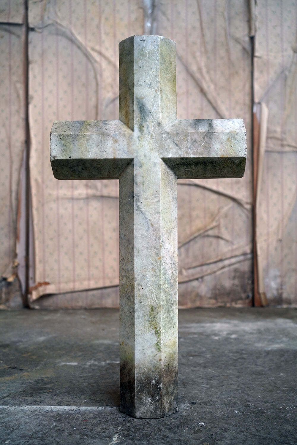 An Early 20thc Carved White Marble Gravestone In The Form Of A Latin Cross photo Garden Decor