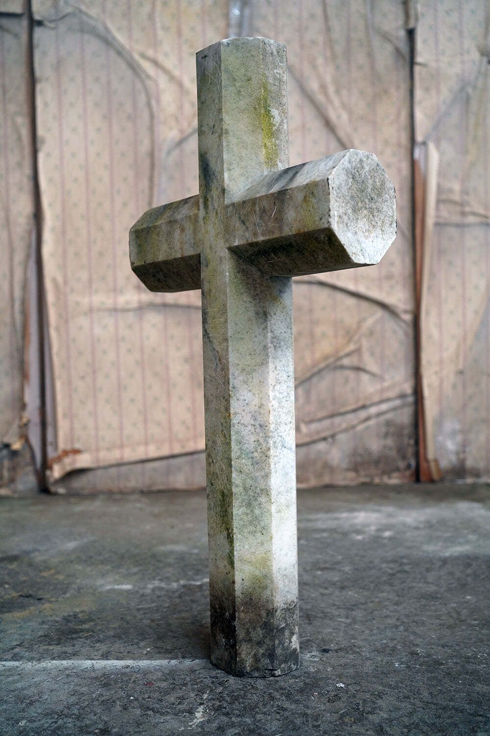 An Early 20thc Carved White Marble Gravestone In The Form Of A Latin Cross photo vintage