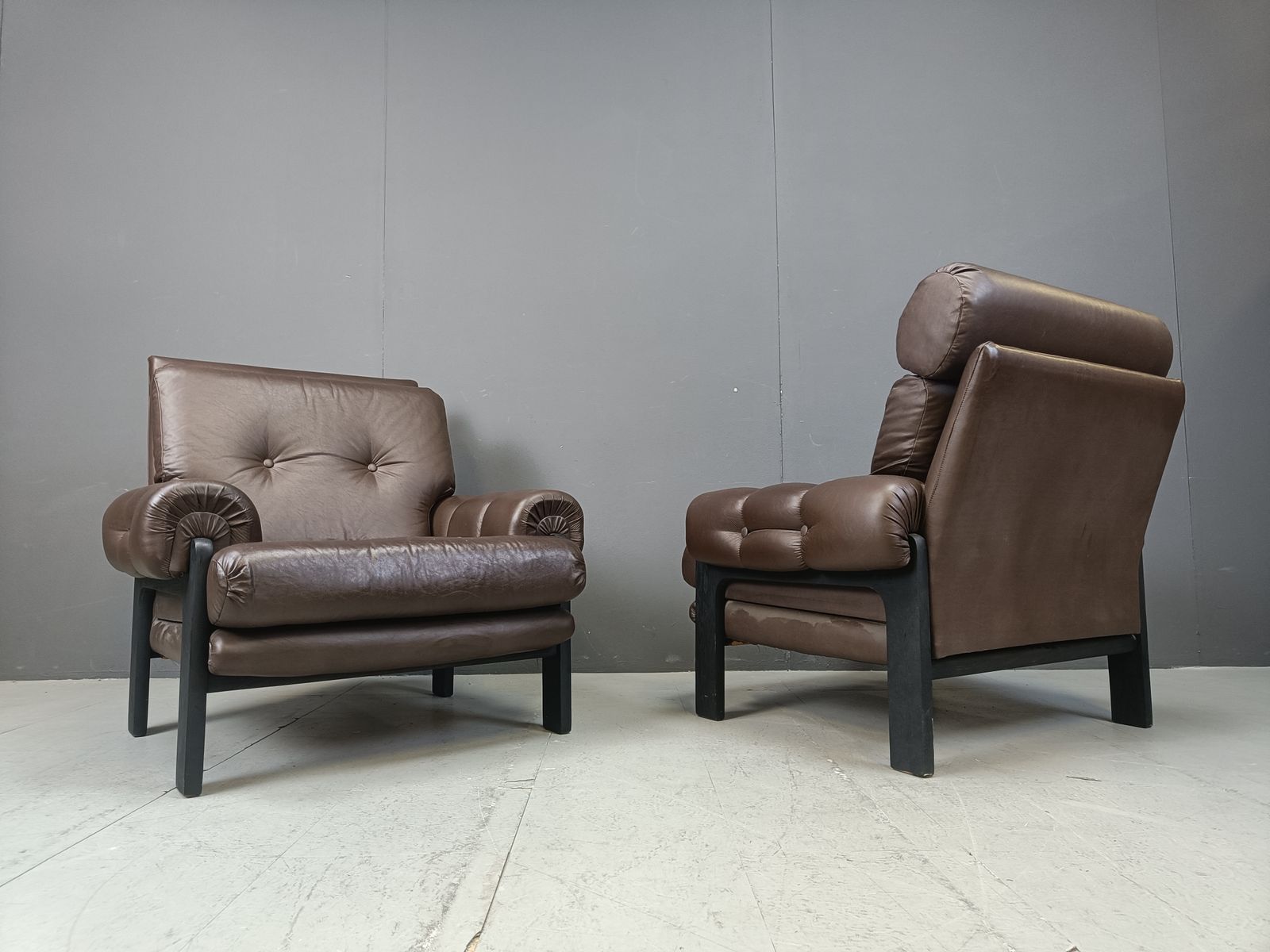 Pair Of Leather Armchairs Made In Denmark, 1960s