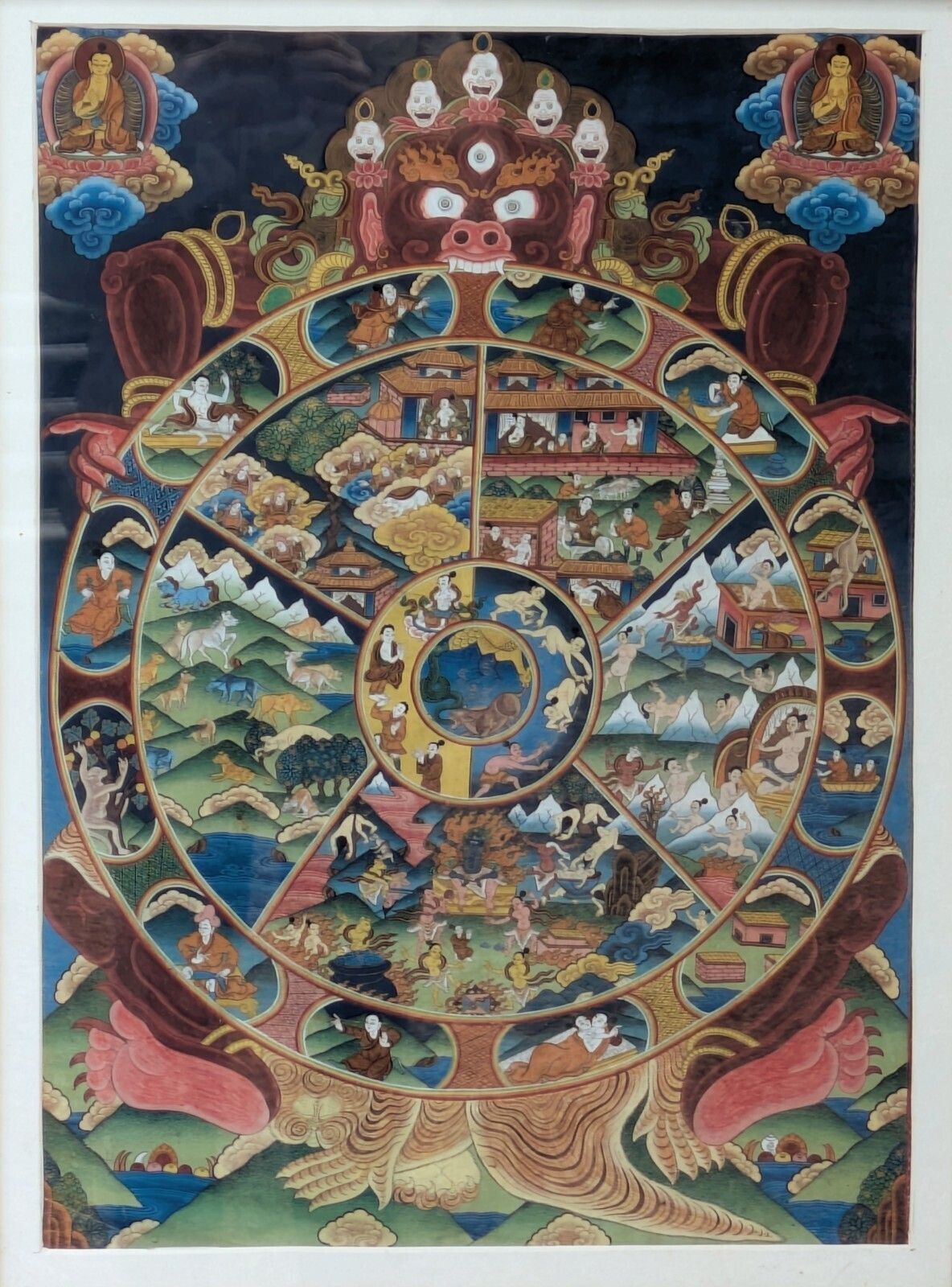 Handpainted Tibetan Thangka "Wheel Of Life" photo furniture