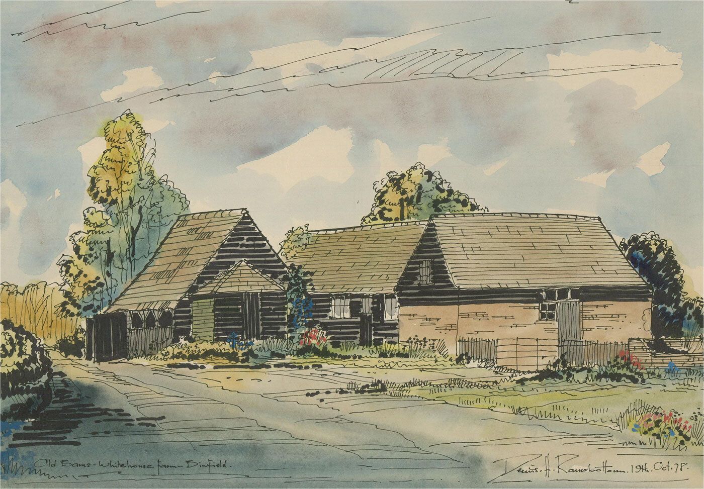 Denis H. Ramsbottom   1978 Watercolour, Old Barns At Whitehouse Farm photo furniture