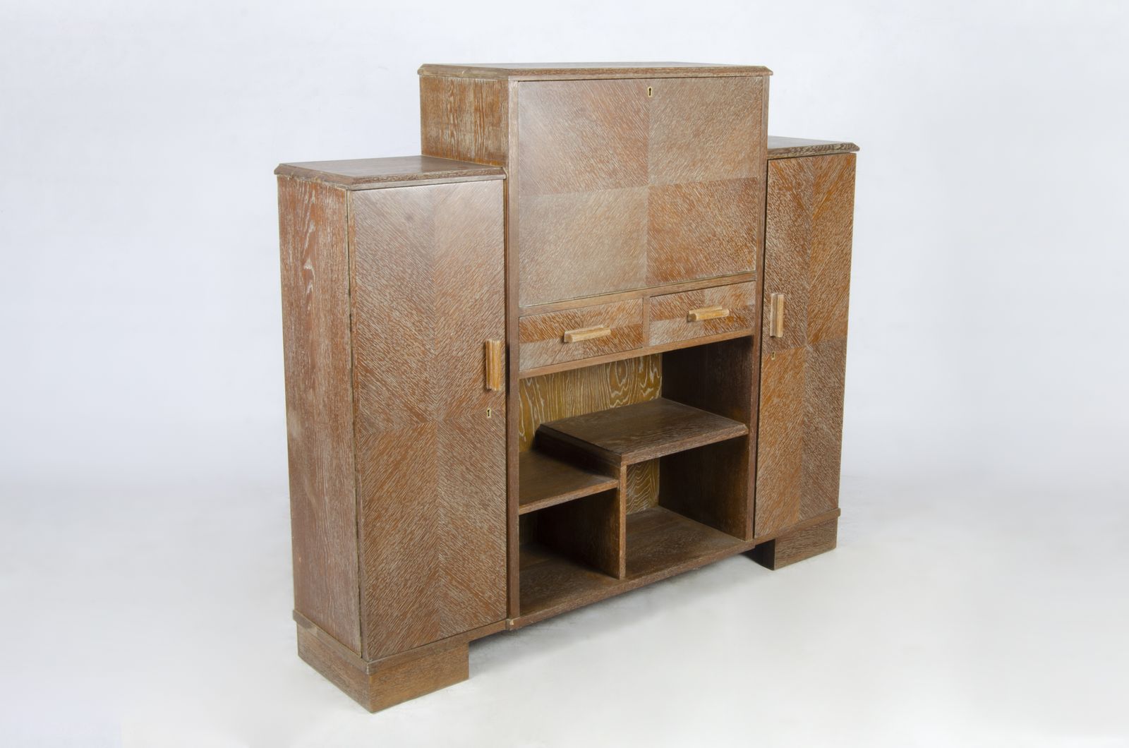 1930s Art Déco Veneered Wood Secretary Cabinet With Multiple Compartments In Jacques Adnet Style, France photo furniture