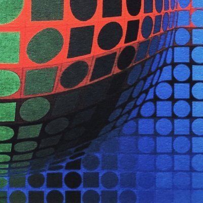 Victor Vasarely, Op Art Composition, Lithograph, 1970s photo vintage