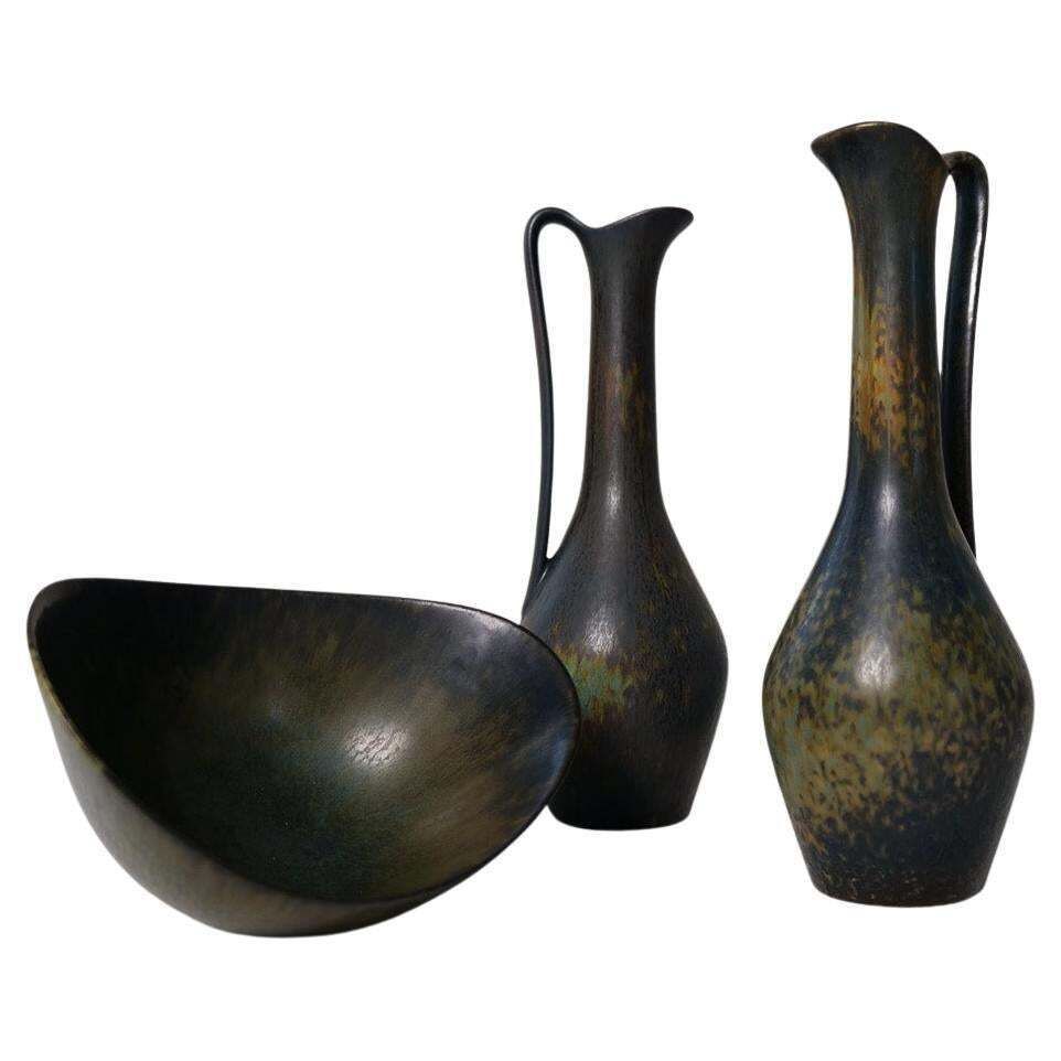 Collection Of 3 Ceramic Vessels By Gunnar Nylund Rörstrand Sweden, 1950s
